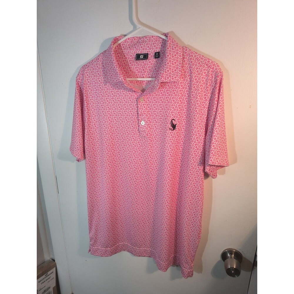 FootJoy FJ Athletic Fit Golf Polo Men M Pink Floral Prairie Chicken Tour Logo